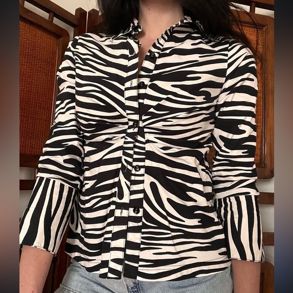 Vintage 90s Funky Zebra Print Mischa Blouse - Picture 2 of 3